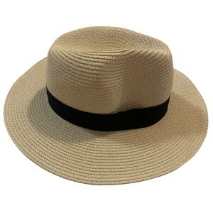 Stylish Tan Wide Fedora Hat with Black Band